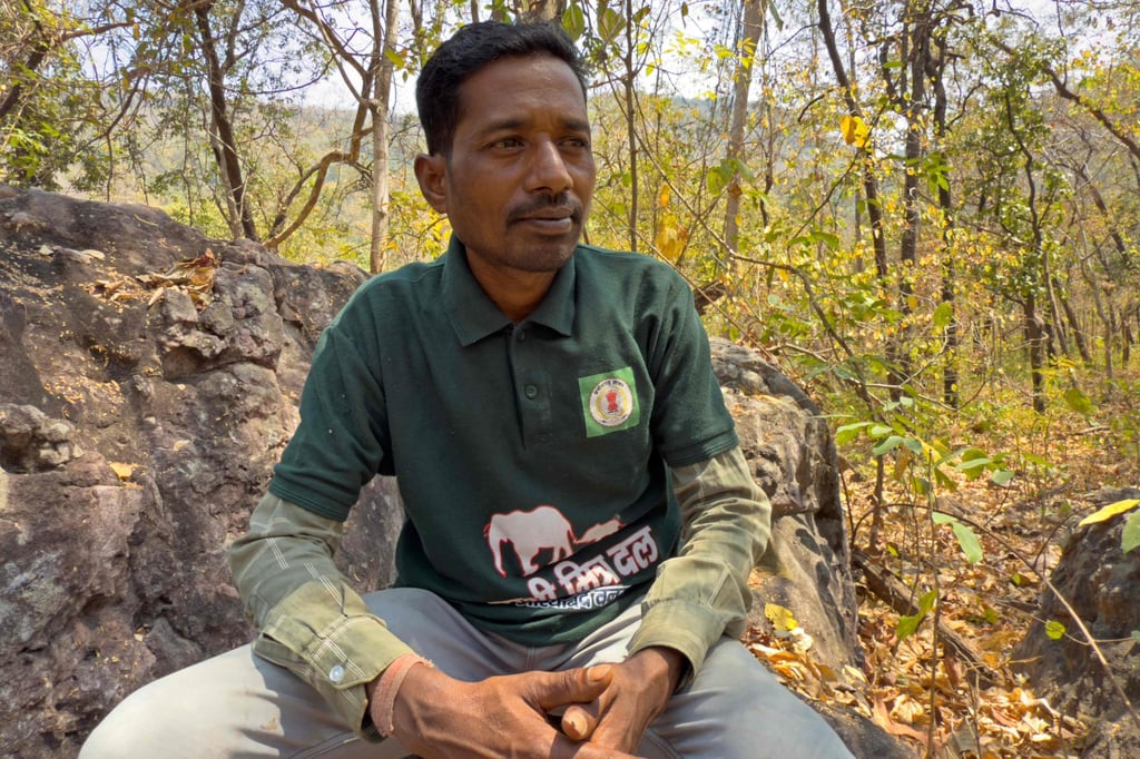 Bhuvan Yadav, an elephant tracker from “friends of the elephant” team, at a forest in Dhawalpur in India’s Chhattisgarh state in March. Photo: AFP Bhuvan Yadav, an elephant tracker from “friends of the elephant” team, at a forest in Dhawalpur in India’s Chhattisgarh state in March. Photo: AFP
