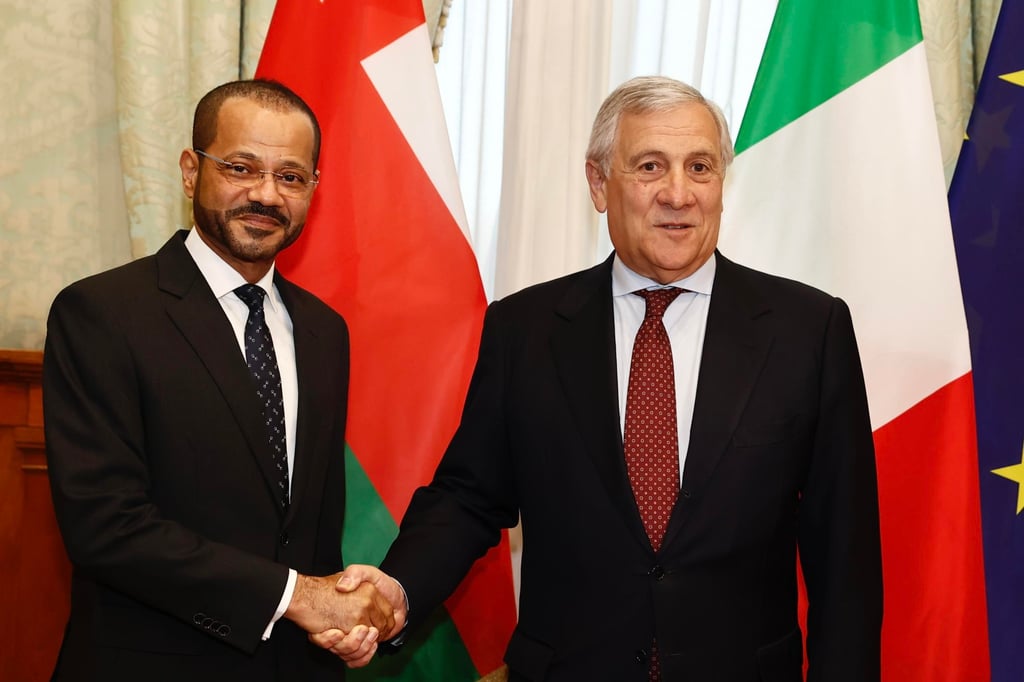 Italian Foreign Minister Antonio Tajani (right) meets with his Omani counterpart Badr bin Hamad Al Busaidi, mediator in the new round of US-Iran talks, in Rome, Italy, on Friday. Photo: EPA-EFE Italian Foreign Minister Antonio Tajani (right) meets with his Omani counterpart Badr bin Hamad Al Busaidi, mediator in the new round of US-Iran talks, in Rome, Italy, on Friday. Photo: EPA-EFE