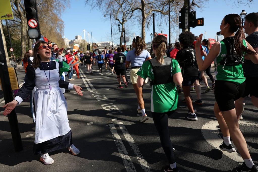 Racers in fancy dress is a hallmark of the London Marathon. Photo: Reuters