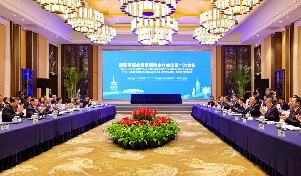 Hong Kong and Zhejiang officials in Hangzhou. Both sides have signed a deal covering 13 areas and 51 projects. Photo: Handout Hong Kong and Zhejiang officials in Hangzhou. Both sides have signed a deal covering 13 areas and 51 projects. Photo: Handout