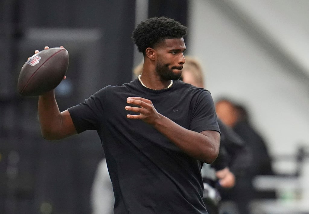 Former Colorado quarterback Shedeur Sanders at practice. Photo: AP Photo