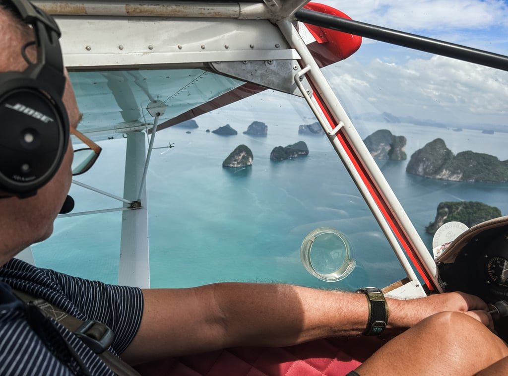 Exploring Phang Nga Bay in the plane. Photo: Cameron Dueck