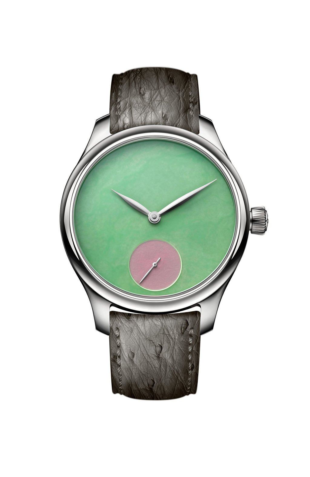 H. Moser & Cie Endeavour Small Seconds Concept Pop in Burmese jade and pink opal. Photo: Handout H. Moser & Cie Endeavour Small Seconds Concept Pop in Burmese jade and pink opal. Photo: Handout