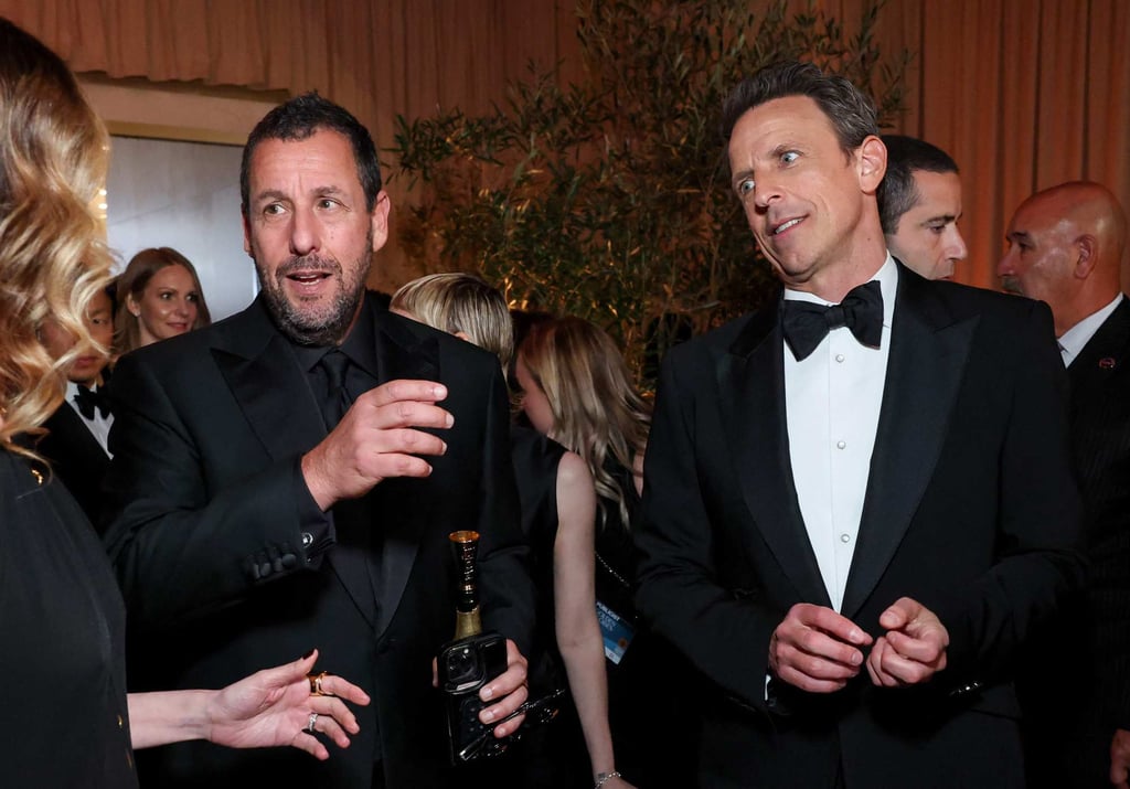 Adam Sandler (left) and Seth Meyers at the Golden Globe Awards in January, in Beverly Hills, Los Angeles. Photo: Getty Images