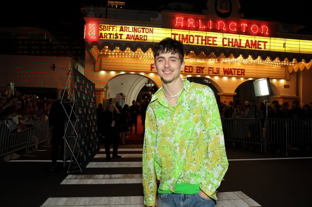 Timothée Chalamet wore a cotton shirt pulled from Prada’s archives to receive the Arlington Artist of the Year Award, in February, for his roles in A Complete Unknown and Dune: Part Two. Photo: Getty Images for Santa Barbara International Film Festival