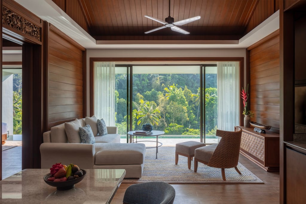 The living room overlooking the jungle in a two-bedroom, forest-view villa at Anantara Ubud Bali Resort. Photo: Handout The living room overlooking the jungle in a two-bedroom, forest-view villa at Anantara Ubud Bali Resort. Photo: Handout