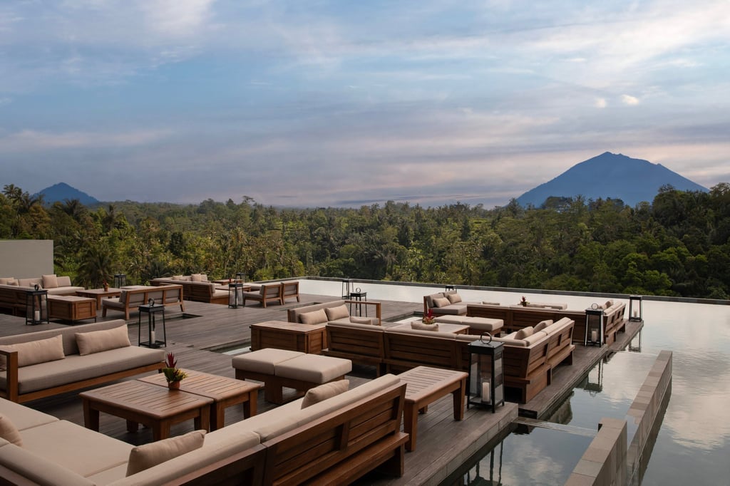 Forest and mountains seen from the Anantara Ubud Bali Resort lobby lounge deck. Photo: Handout Forest and mountains seen from the Anantara Ubud Bali Resort lobby lounge deck. Photo: Handout