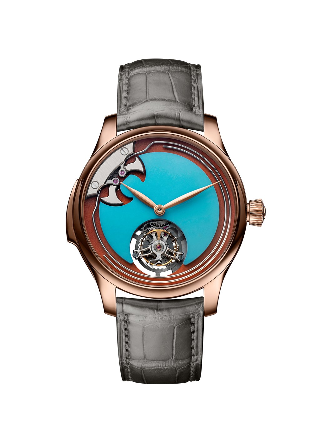 H. Moser & Cie Endeavour Minute Repeater Concept Pop in turquoise with a red gold case. Photo: Handout H. Moser & Cie Endeavour Minute Repeater Concept Pop in turquoise with a red gold case. Photo: Handout
