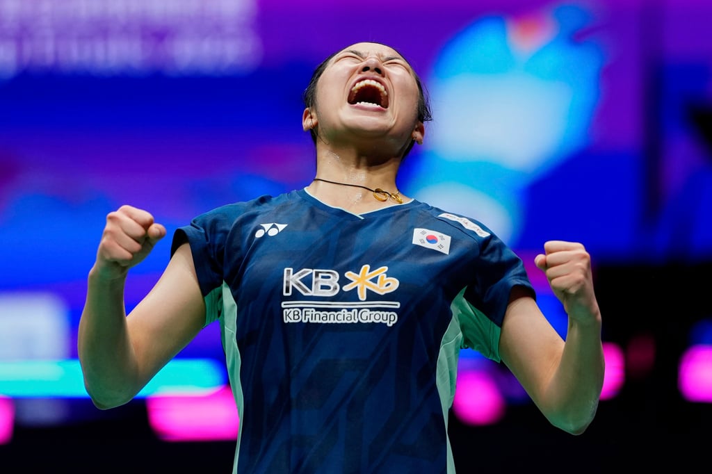 South Korea’s An Se-young reacts to her victory over Wang Zhiyi. Photo: AP South Korea’s An Se-young reacts to her victory over Wang Zhiyi. Photo: AP