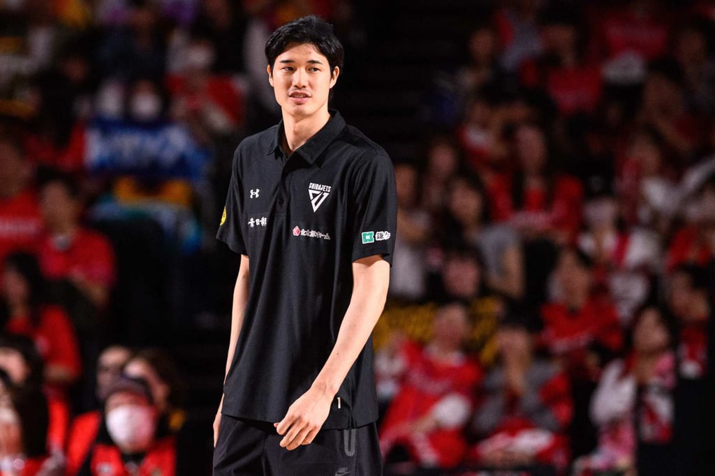 Chiba Jets’ Yuta Watanabe walks across the court after his side’s B League game against Sendai 89ers. Photo: AFP