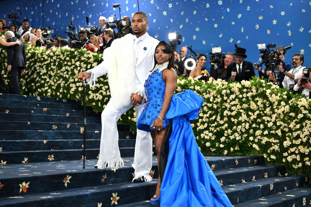 US gymnast Simone Biles and her husband, American football player Jonathan Owens, arrive for the 2025 Met Gala at the Metropolitan Museum of Art on May 5. Photo: AFP