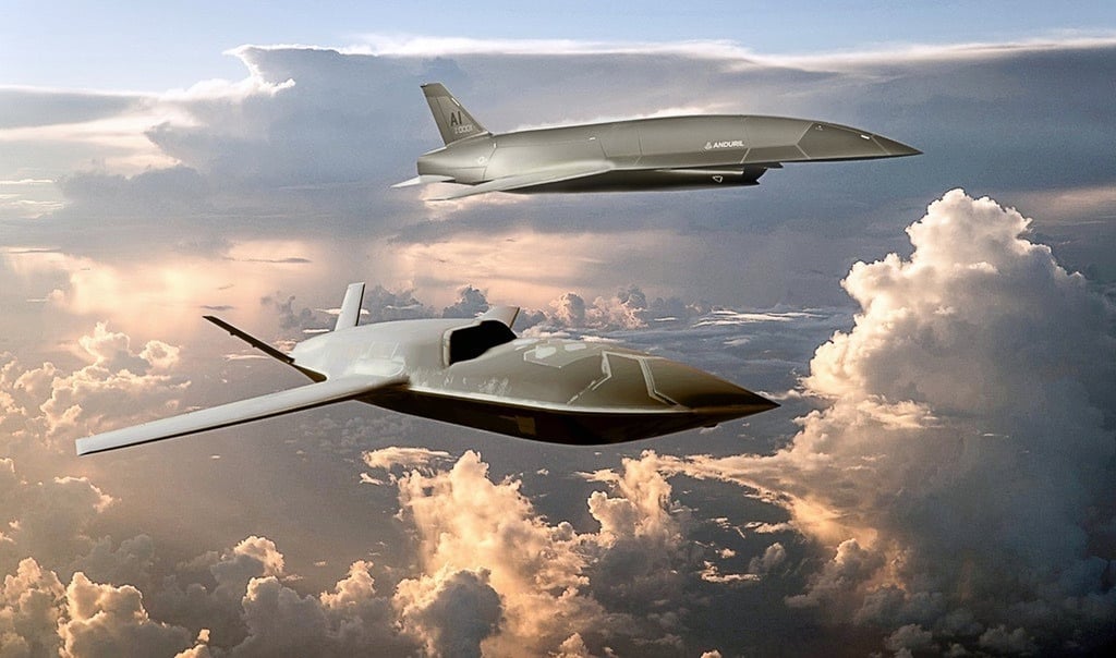 The YFQ-42A (bottom) and the YFQ-44A (top), depicted here in an artist rendering, are undergoing testing to prepare for their maiden flights later this summer, according to the US Air Force. Image: US Air Force courtesy of General Atomics Aeronautical Systems and Anduril Industries