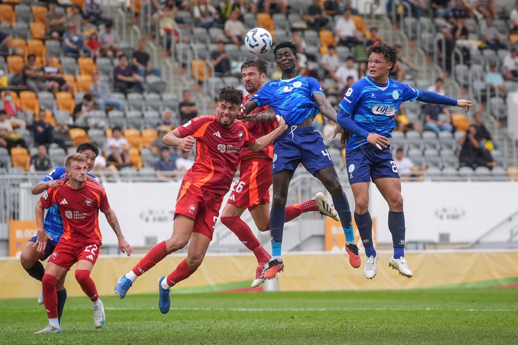Football Club’s Felix Perez-Doyle (centre) gets caught under the ball against BC Rangers. Photo: Elson Li Football Club’s Felix Perez-Doyle (centre) gets caught under the ball against BC Rangers. Photo: Elson Li