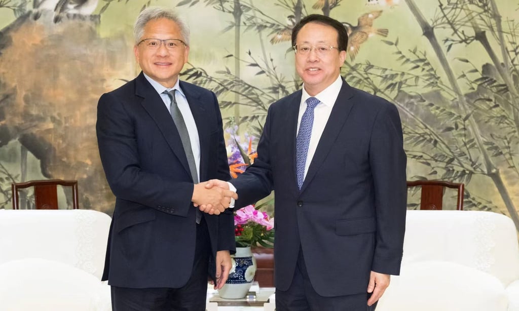 Shanghai Mayor Gong Zheng meets with Nvidia CEO Jensen Huang in Shanghai on April 18. Photo: Shanghai Fabu