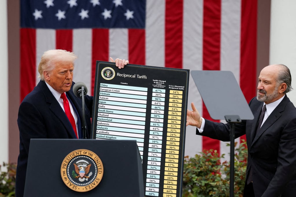 US President Donald Trump and US Secretary of Commerce Howard Lutnick presenting their new tariffs on April 2. Photo: Reuters
