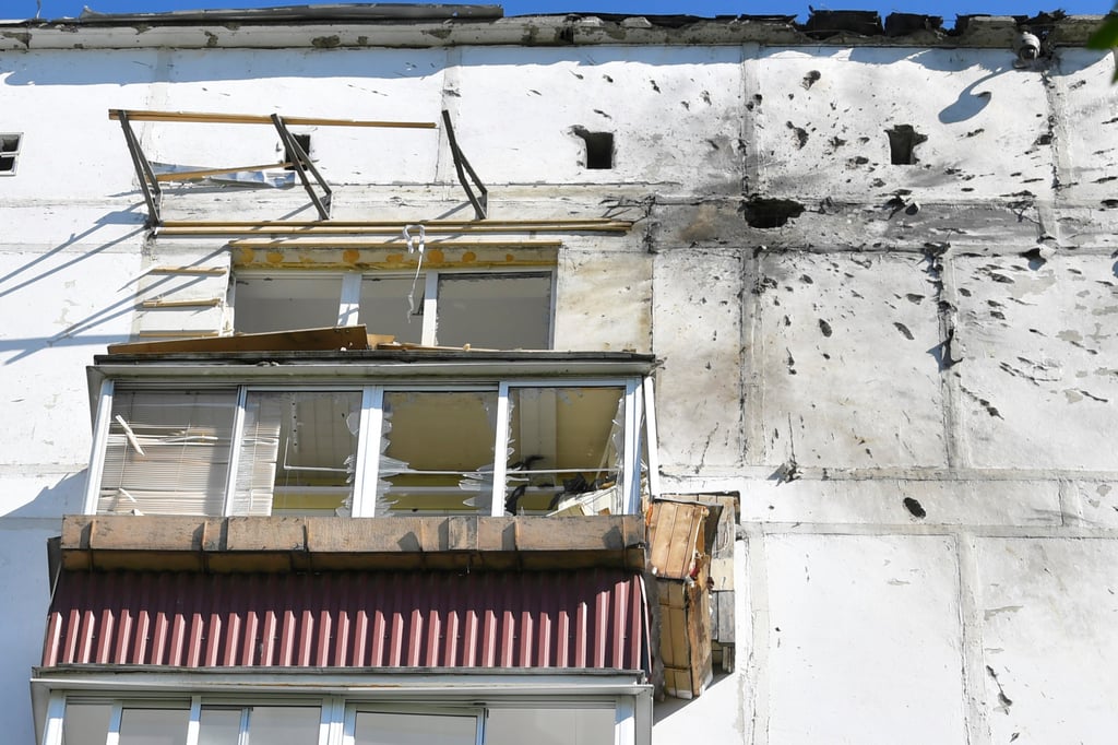A residential building in Moscow where a downed Ukrainian drone hit on Tuesday. Photo: AP A residential building in Moscow where a downed Ukrainian drone hit on Tuesday. Photo: AP