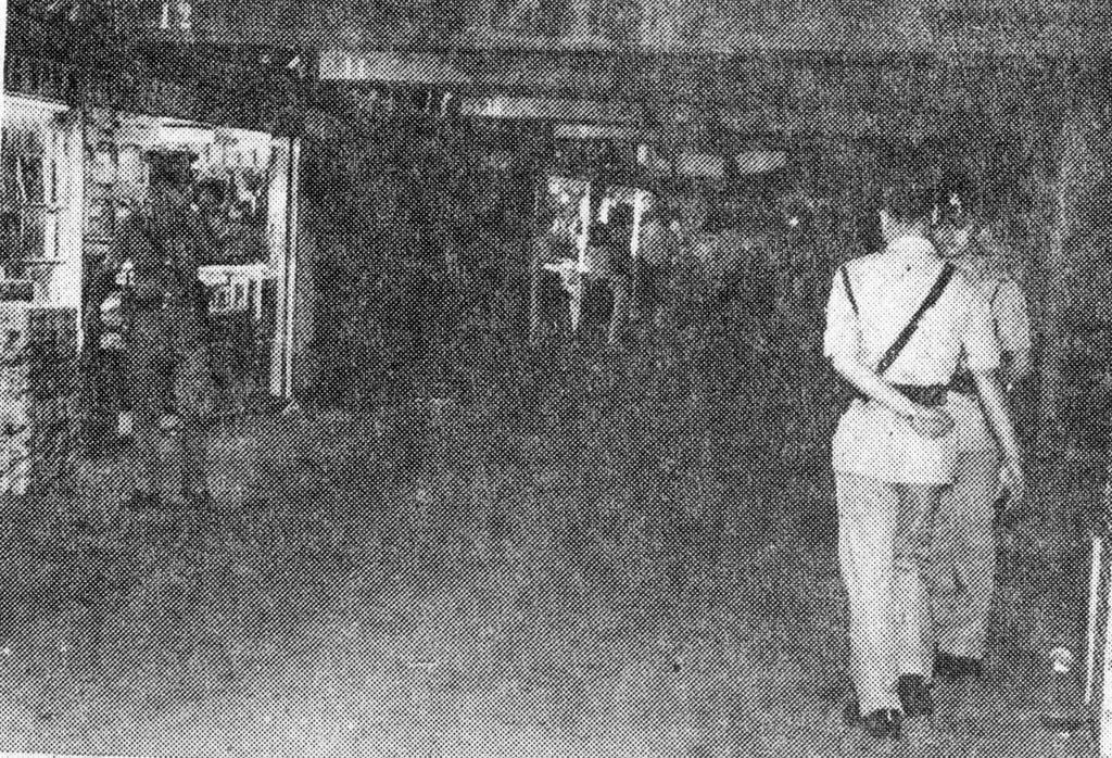 Police officers who were examined at a crime scene on which Chan Wai-Tak was stabbed, and his friend Lee Man-Ching was seriously injured when they were attacked by a group of young people in the WAH Fu estate, Aberdeen. Photo: SCMP archives