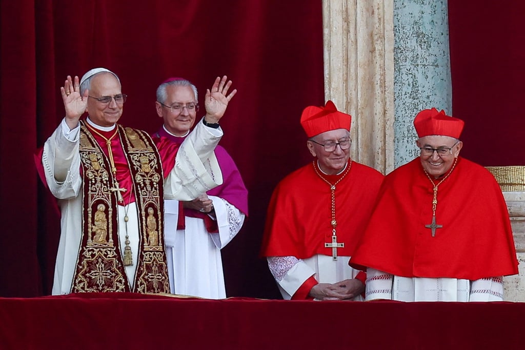 The newly elected Pope Leo XIV, Cardinal Robert Prevost of the United States, appears on the balcony of St Peter’s Basilica on Thursday. Photo: Reuters