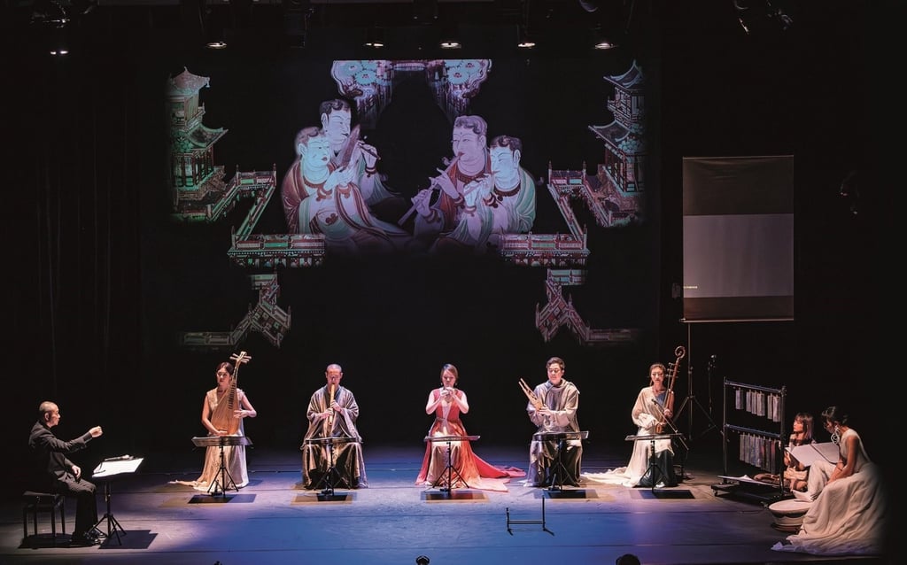 A scene from the restaging of The Vanishing Mogao Caves, featuring Tan Dun (far left), which forms part of Hong Kong’s Chinese Culture Festival.