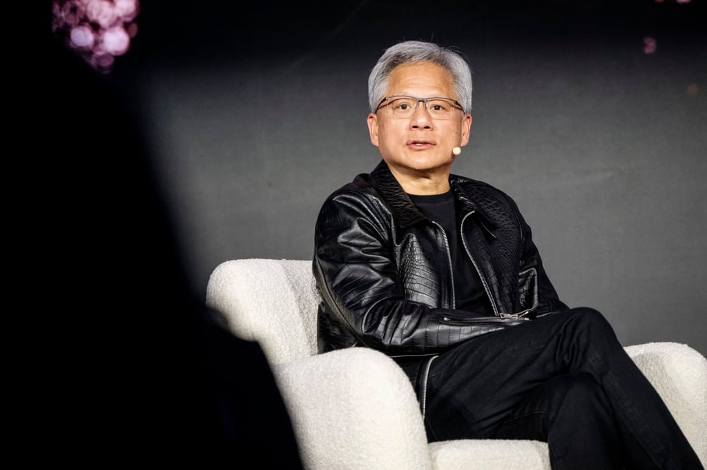 Nvidia CEO Jensen Huang speaks during the launch of the supercomputer Gefion in Kastrup, Denmark in October 2024. Photo: EPA-EFE