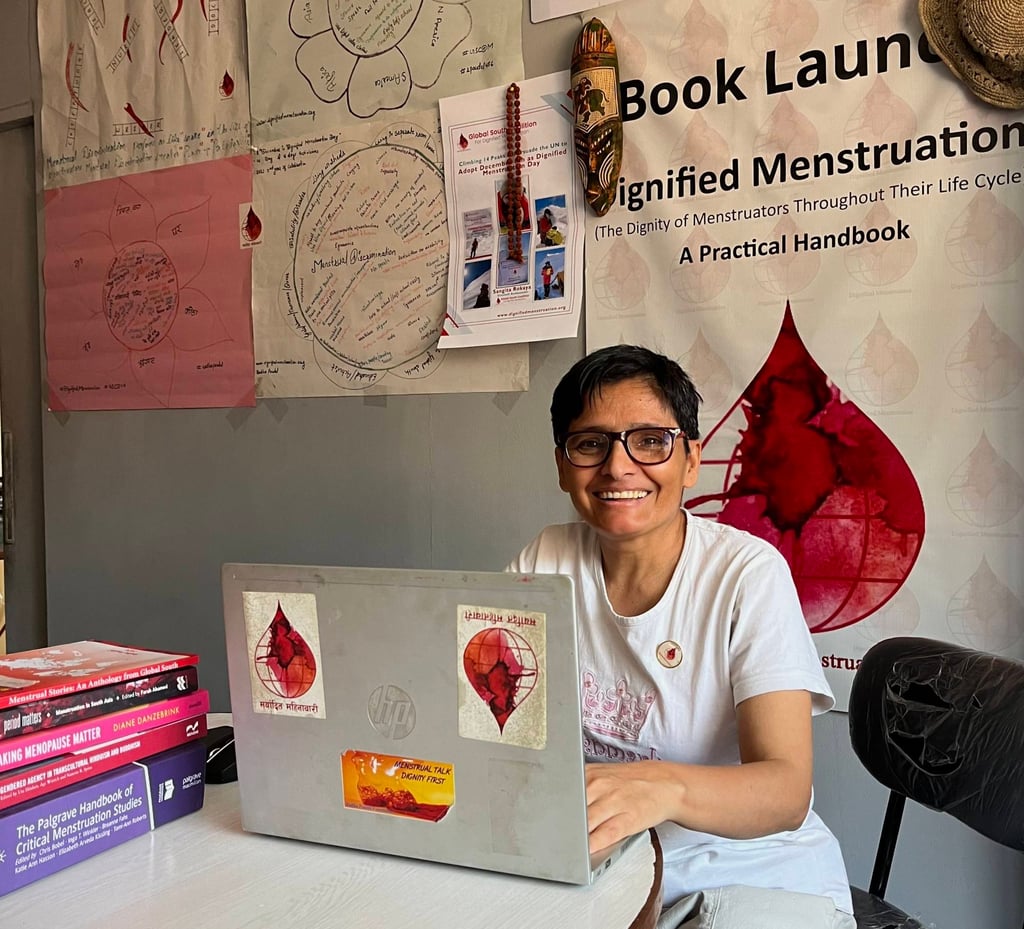 Radha Paudel, campaigner for dignified menstruation, at her office in Kathmandu. Photo: Bibek Bhandari Radha Paudel, campaigner for dignified menstruation, at her office in Kathmandu. Photo: Bibek Bhandari
