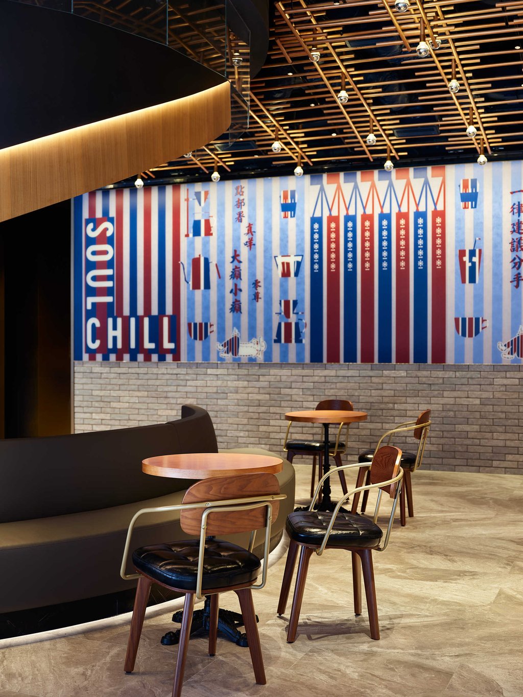 Old-style lift gates feature in artwork that borrows from Stanley Wong’s redwhiteblue series. Photo: Han Tang Old-style lift gates feature in artwork that borrows from Stanley Wong’s redwhiteblue series. Photo: Han Tang