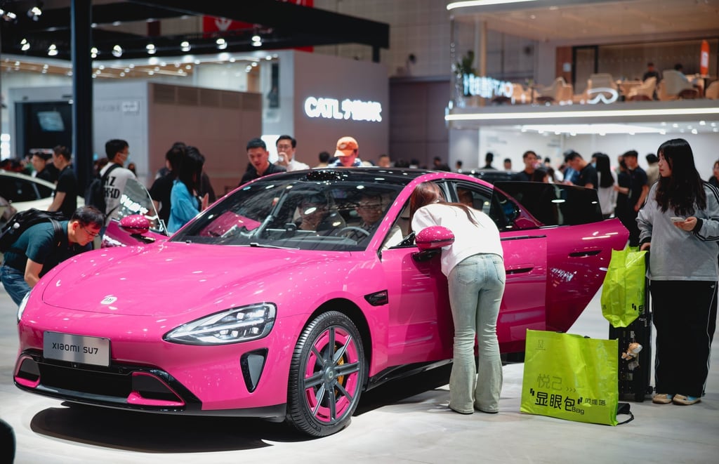 A Xiaomi SU7 on display at the Shanghai Auto show last month. Photo: EPA-EFE A Xiaomi SU7 on display at the Shanghai Auto show last month. Photo: EPA-EFE