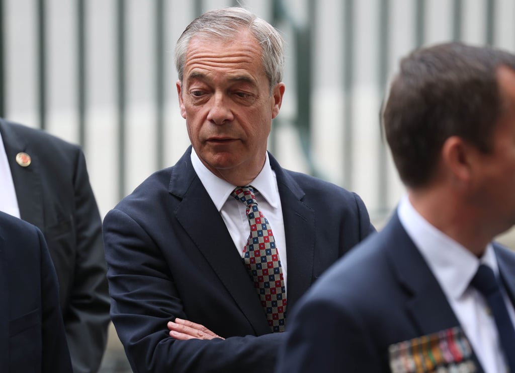 Reform UK Party Leader Nigel Farage arrives for a service at Westminster Abbey in London on Thursday. Photo: EPA-EFE Reform UK Party Leader Nigel Farage arrives for a service at Westminster Abbey in London on Thursday. Photo: EPA-EFE