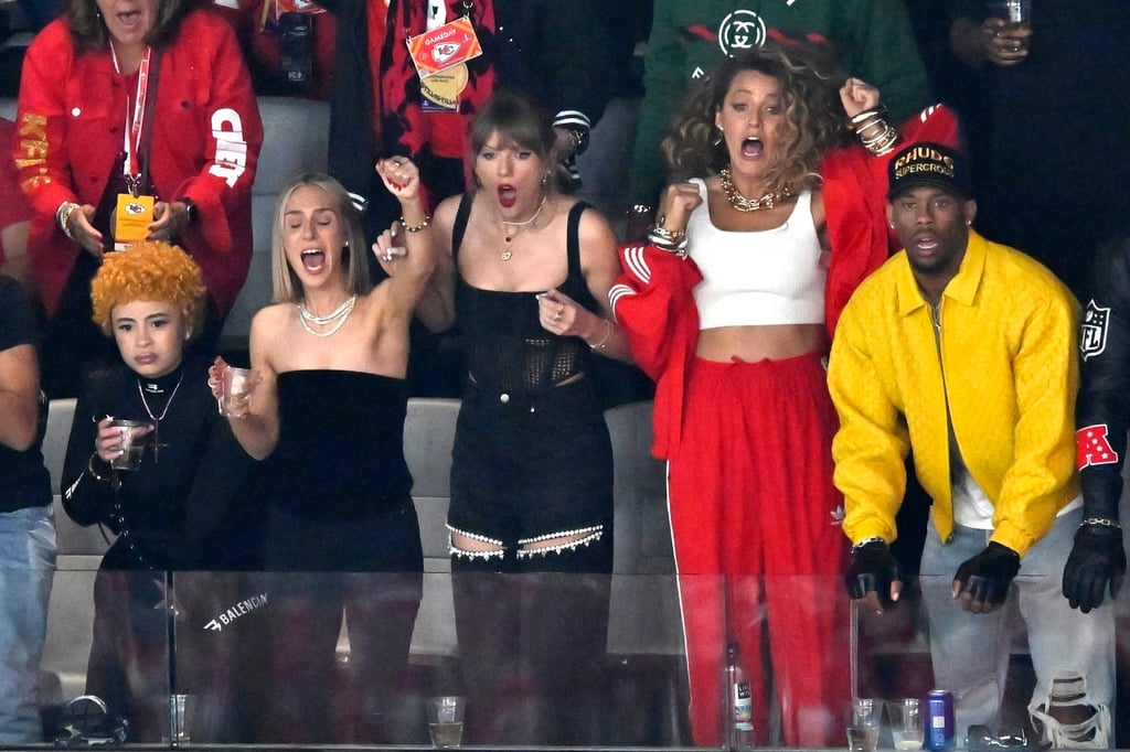 Taylor Swift and Blake Lively react during the NFL Super Bowl game between the San Francisco 49ers and the Kansas City Chiefs in Las Vegas in February 2024. Photo: AP Taylor Swift and Blake Lively react during the NFL Super Bowl game between the San Francisco 49ers and the Kansas City Chiefs in Las Vegas in February 2024. Photo: AP