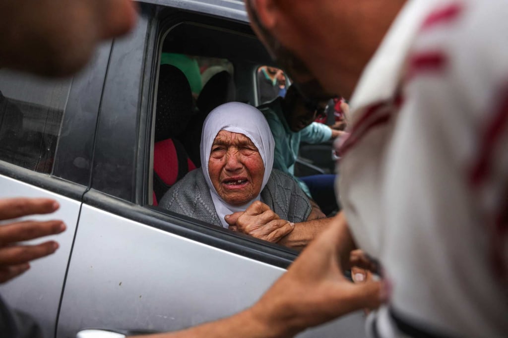 An elderly Palestinian woman reacts to news of relatives following overnight Israeli strikes on the Fatima Bint Asad school in Jabalia, outside the Indonesian Hospital in Beit Lahia in the northern Gaza Strip on Monday. Photo: AFP An elderly Palestinian woman reacts to news of relatives following overnight Israeli strikes on the Fatima Bint Asad school in Jabalia, outside the Indonesian Hospital in Beit Lahia in the northern Gaza Strip on Monday. Photo: AFP