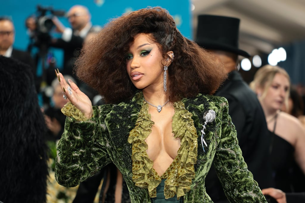 Cardi B accessorised her 2025 Met Gala look with a cubic zirconia and rhodium thistle brooch from Burberry. Photo: Getty Images