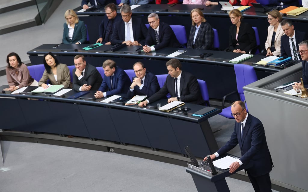German Chancellor Friedrich Merz delivers a government statement during a session of the German parliament in Berlin on Wednesday. Photo: EPA-EFE German Chancellor Friedrich Merz delivers a government statement during a session of the German parliament in Berlin on Wednesday. Photo: EPA-EFE