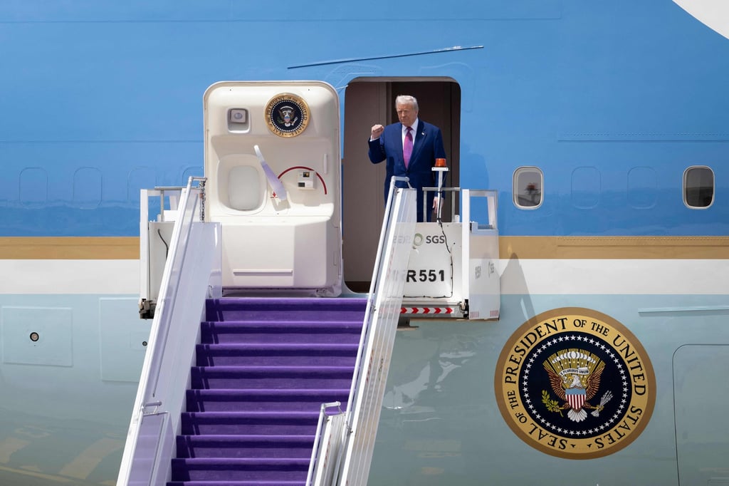 US President Donald Trump exits his plane upon arriving at the airport in Riyadh, Saudi Arabia, on Tuesday. Photo: AFP US President Donald Trump exits his plane upon arriving at the airport in Riyadh, Saudi Arabia, on Tuesday. Photo: AFP