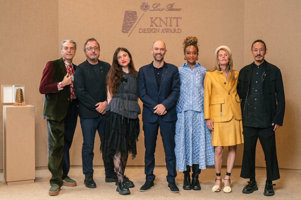 The jury members: Italian journalist Antonio Mancinelli, French editor Gilles Denis, French designer Pauline Dujancourt, Loro Piana departing CEO Damien Bertrand, American curator Kimberly Drew, fashion editor Anna Dello Russo and Japanese designer Satoshi Kuwata. Photo: Handout