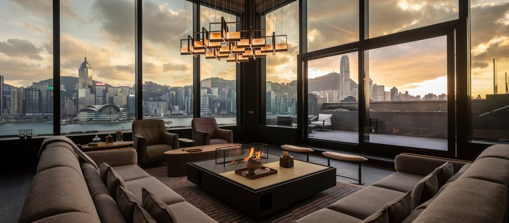 The living room in the Regent Hong Kong’s Presidential Suite offers sunset views. Photo: Handout