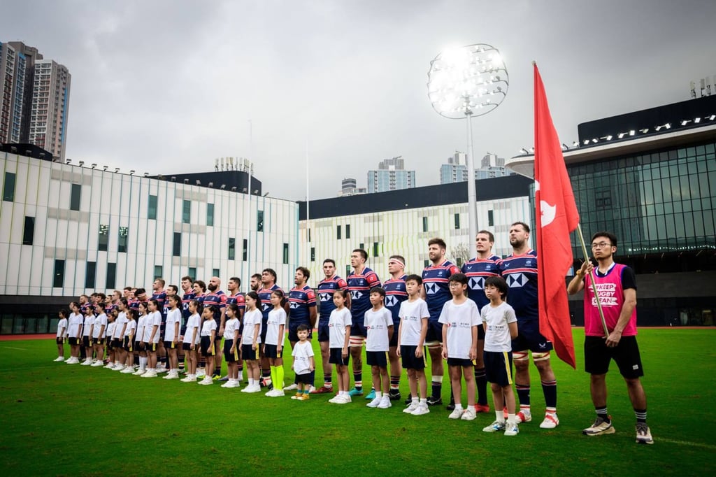 Hong Kong line up for their match against Brazil at the Youth Sports Ground last November. Photo: HKCR Hong Kong line up for their match against Brazil at the Youth Sports Ground last November. Photo: HKCR