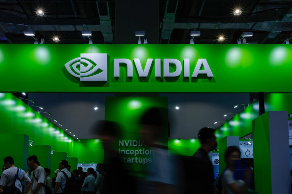 The Nvidia booth at Computex 2025 in Taipei, Taiwan, May 20, 2025. Photo: EPA-EFE The Nvidia booth at Computex 2025 in Taipei, Taiwan, May 20, 2025. Photo: EPA-EFE