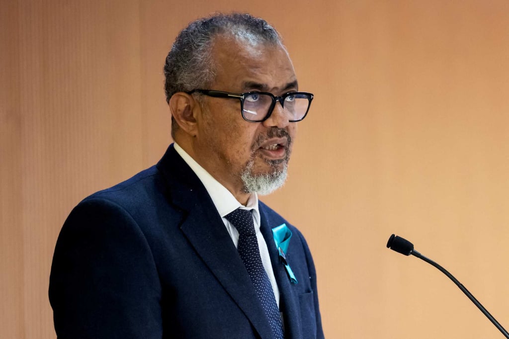 World Health Organization Director General Tedros Adhanom Ghebreyesus delivers his report before delegates during the World Health Assembly in Geneva on Monday. Photo: AFP World Health Organization Director General Tedros Adhanom Ghebreyesus delivers his report before delegates during the World Health Assembly in Geneva on Monday. Photo: AFP