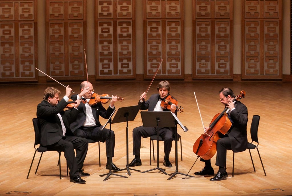 The Borodin Quartet perform at the Hong Kong Cultural Centre Concert Hall on May 16, 2025. From left to right, first violinist Nikolai Sachenko, second violinist Sergei Lomovsky, violist Igor Naidin and cellist Vladimir Balshin. Photo: Hong Kong String Orchestra