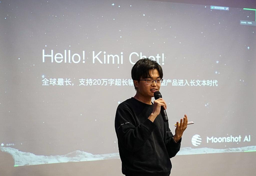 Moonshot AI founder Yang Zhilin introduces the company’s Kimi chatbot. Photo: Weibo/极客公园 Moonshot AI founder Yang Zhilin introduces the company’s Kimi chatbot. Photo: Weibo/极客公园