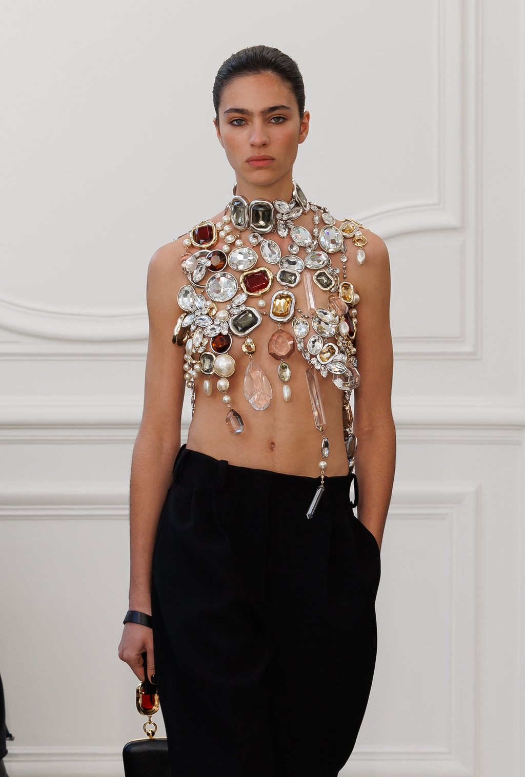 Sarah Burton’s debut collection at Givenchy at the autumn/winter 2025 shows featured this show-stopping jewel top. Photo: Givenchy