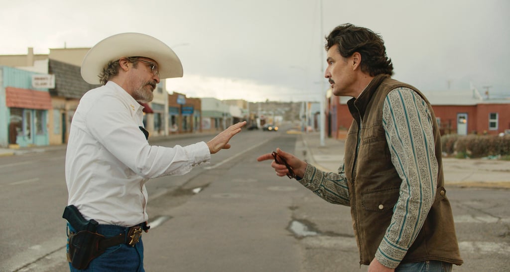 Joaquin Phoenix and Pedro Pascal in a scene from Eddington. Photo: AP