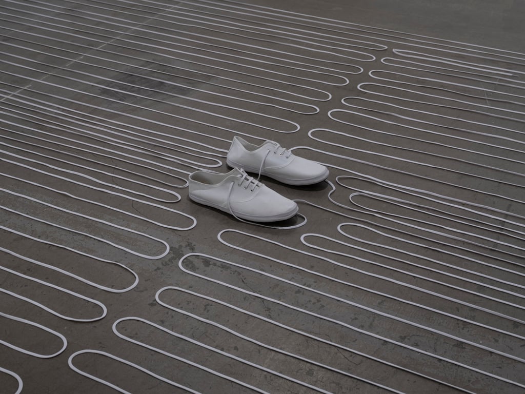 Me, My White Sneakers, and Shoelaces (2025) is part of the South Ho Siu Nam: Wandering Daily exhibition at Blindspot Gallery. Photo: courtesy artist and Blindspot Gallery Me, My White Sneakers, and Shoelaces (2025) is part of the South Ho Siu Nam: Wandering Daily exhibition at Blindspot Gallery. Photo: courtesy artist and Blindspot Gallery