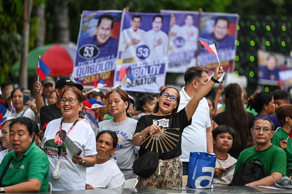 People attend the election campaign rally of senatorial candidates under the party of former Philippines’ President Rodrigo Duterte in Manila on May 8, ahead of the country’s midterm elections. Photo: AFP People attend the election campaign rally of senatorial candidates under the party of former Philippines’ President Rodrigo Duterte in Manila on May 8, ahead of the country’s midterm elections. Photo: AFP