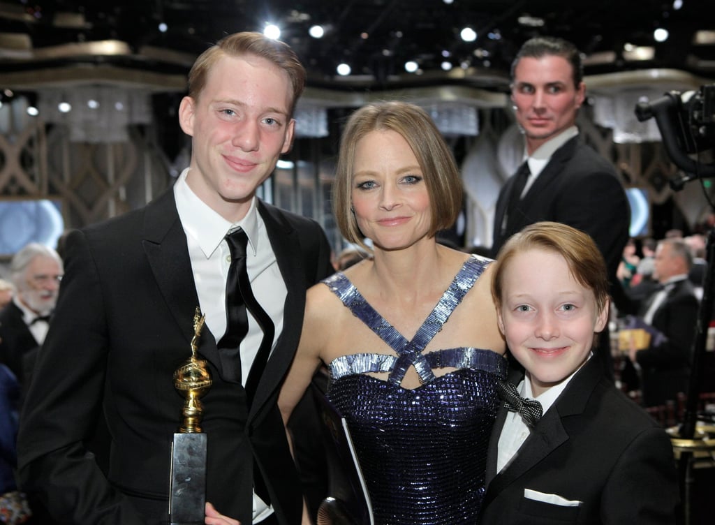 Charles “Charlie” Bernard Foster, left, Jodie Foster and Christopher “Kit” Bernard Foster at the 70th Annual Golden Globe Awards in 2013. Photo: NBCU Photo Bank