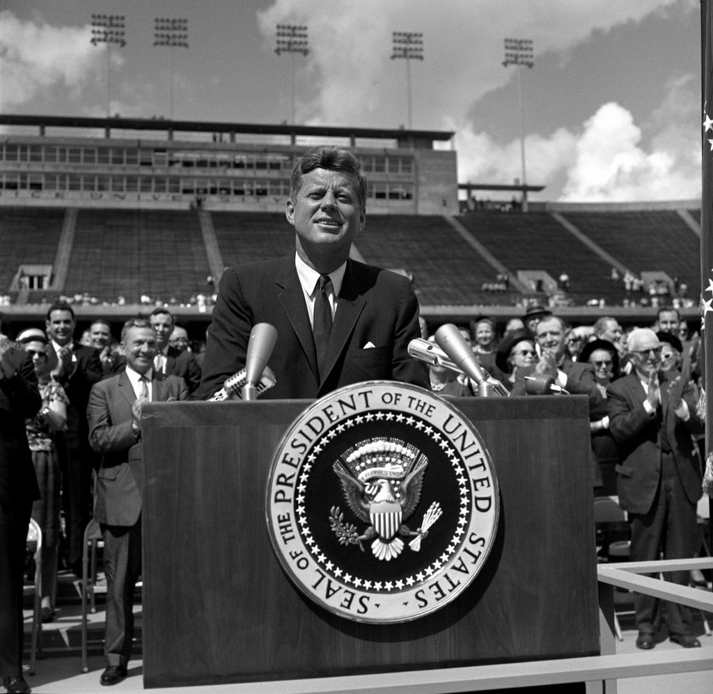 JFK makes his famous “We choose to go to the moon” speech in 1962. Photo: Courtesy of John F. Kennedy Presidential Library & Museum