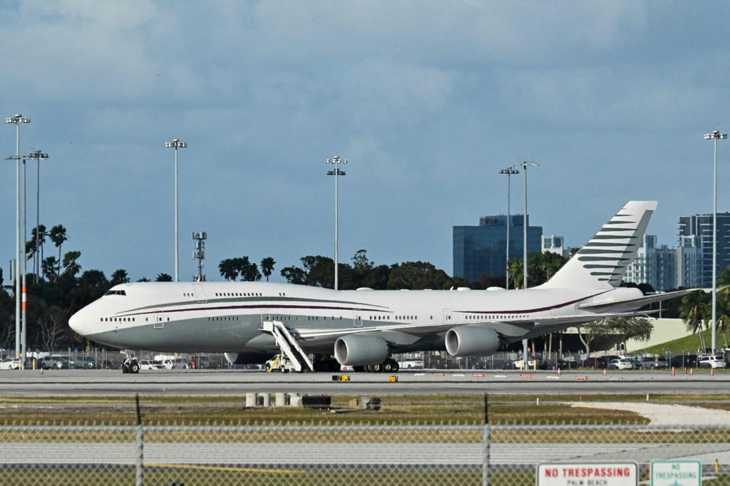 A Qatari Boeing 747 on the tarmac of Palm Beach International airport. Photo: AFP A Qatari Boeing 747 on the tarmac of Palm Beach International airport. Photo: AFP