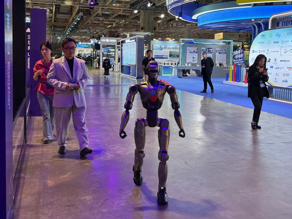 Engine AI’s PM01 robot takes a walk at Beyond Expo in Macau on Thursday. Photo: Xinmei Shen Engine AI’s PM01 robot takes a walk at Beyond Expo in Macau on Thursday. Photo: Xinmei Shen