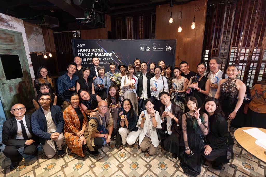 Recipients of prizes in the 26th Hong Kong Dance Awards and other members of the dance community at the awards presentation ceremony at the Hong Kong Fringe Club. Photo: Hong Kong Dance Alliance