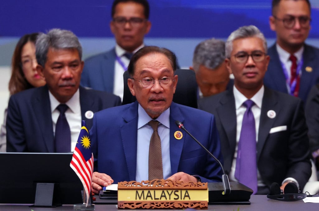 Malaysia’s Prime Minister Anwar Ibrahim delivers a speech for the opening of the plenary session at the Asean summit in Kuala Lumpur on Monday. Photo: EPA-EFE Malaysia’s Prime Minister Anwar Ibrahim delivers a speech for the opening of the plenary session at the Asean summit in Kuala Lumpur on Monday. Photo: EPA-EFE